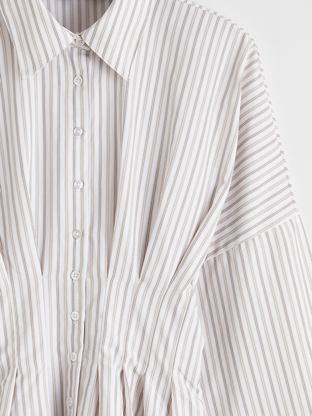 Kahverengi Çizgili Kadın Pileli Peplum Gömlek-2