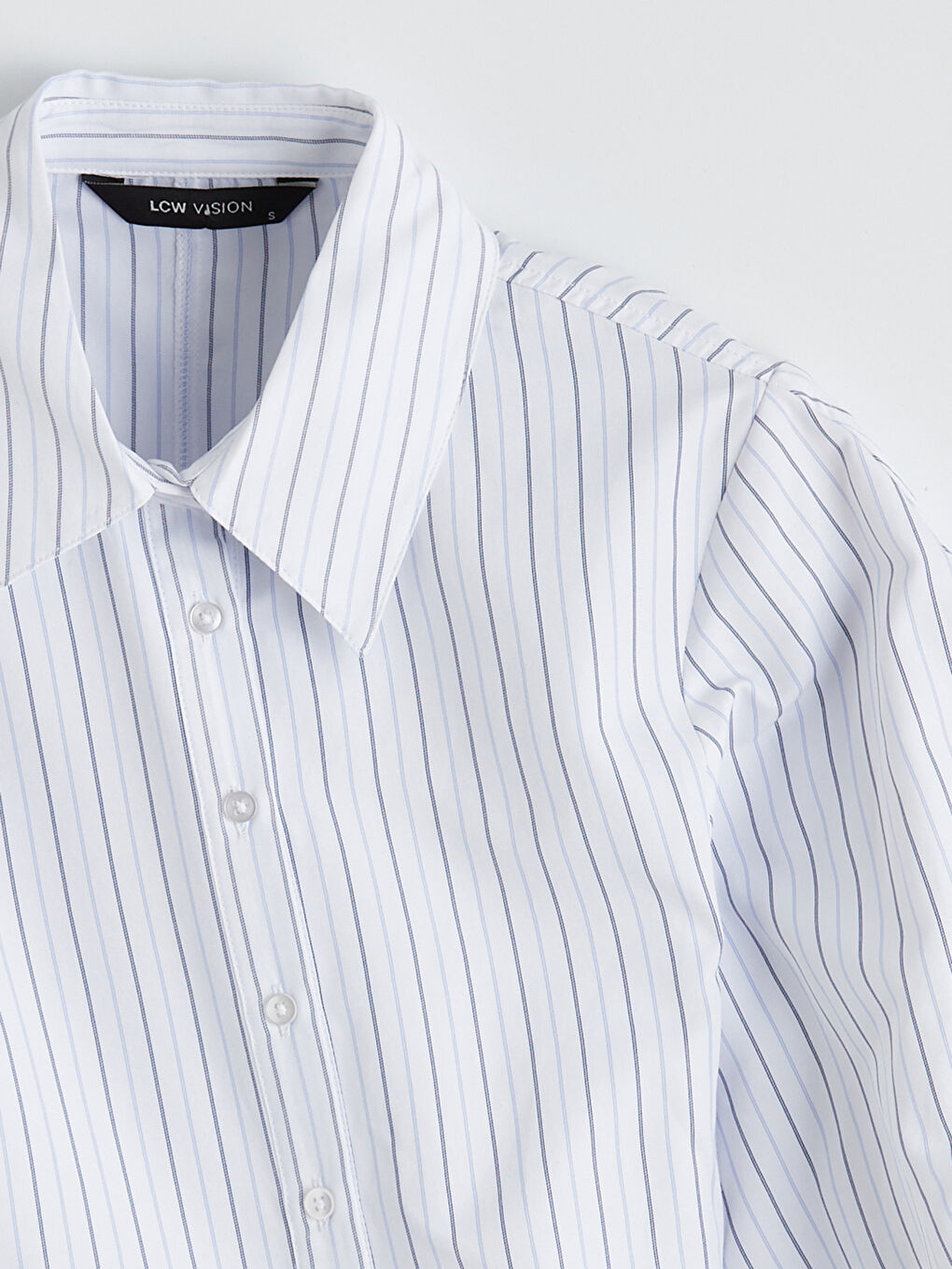 Mavi Çizgili Balon Kollu Büzgülü Kadın Gömlek-1