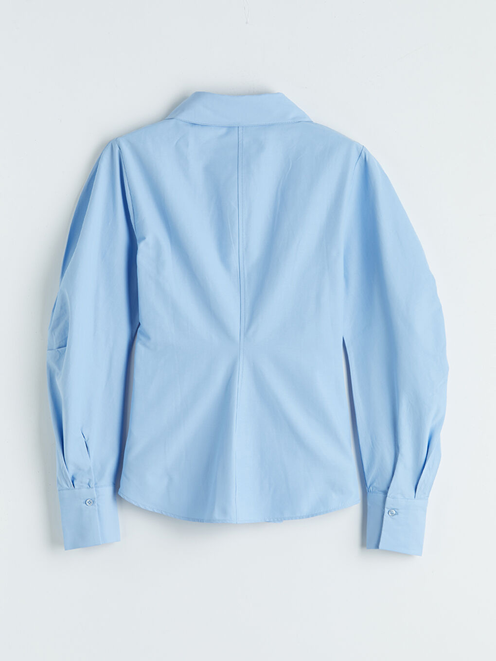 Mavi Balon Kollu Büzgülü Kadın Gömlek-5