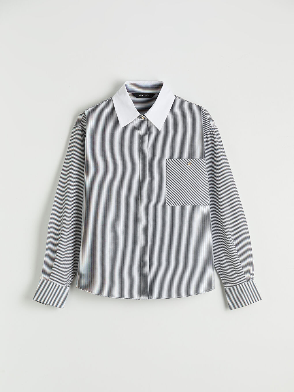 Siyah Kravat Detaylı Çizgili Kadın Gömlek-5