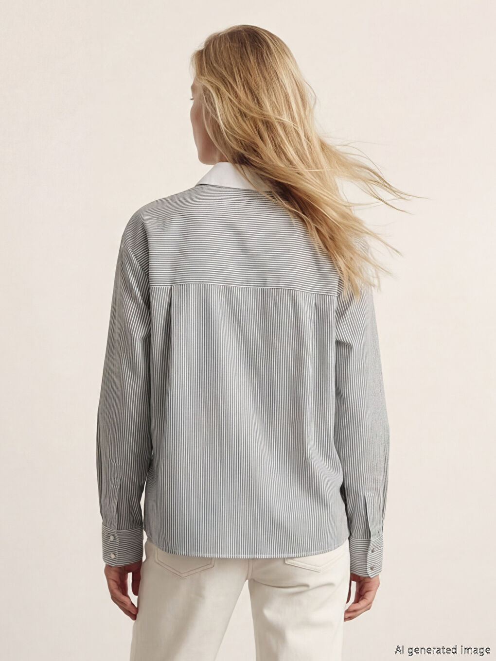 Siyah Kravat Detaylı Çizgili Kadın Gömlek-3