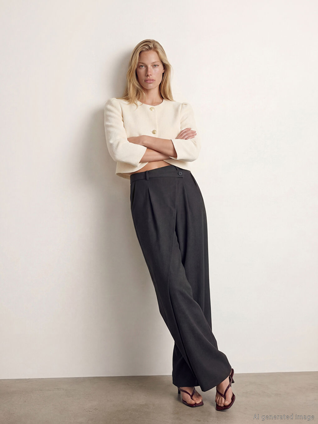 Antrasit Standart Fit Kadın Pileli Kumaş Pantolon