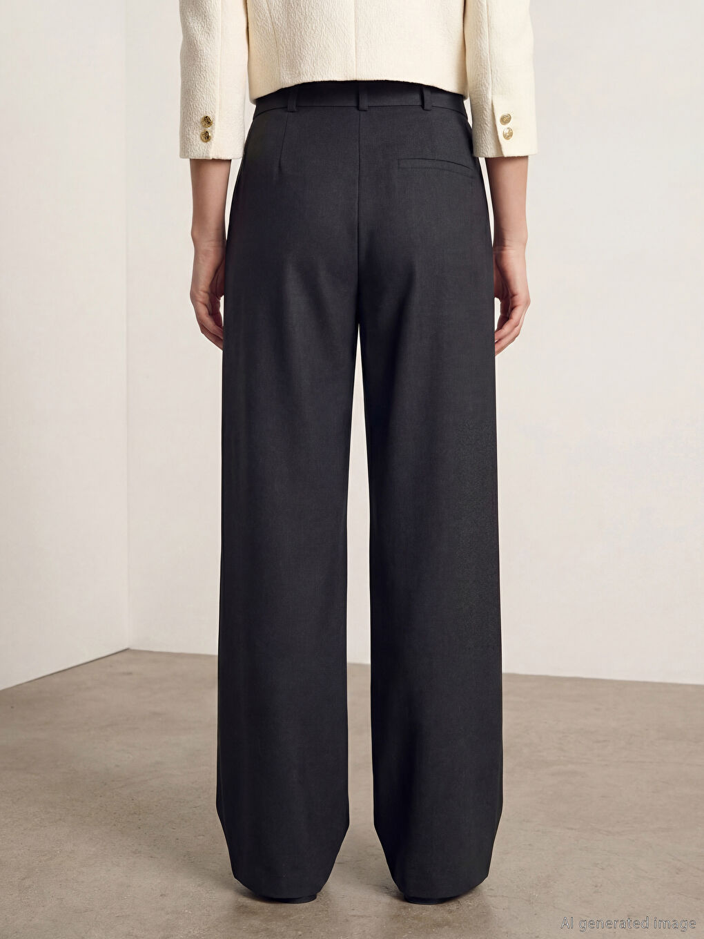 Antrasit Standart Fit Kadın Pileli Kumaş Pantolon-2