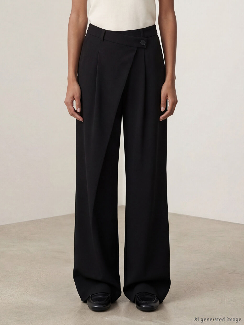 Siyah Standart Fit Kadın Pileli Kumaş Pantolon-1