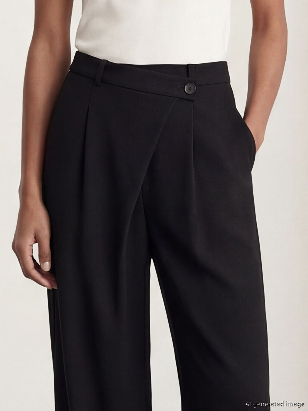 Siyah Standart Fit Kadın Pileli Kumaş Pantolon-2