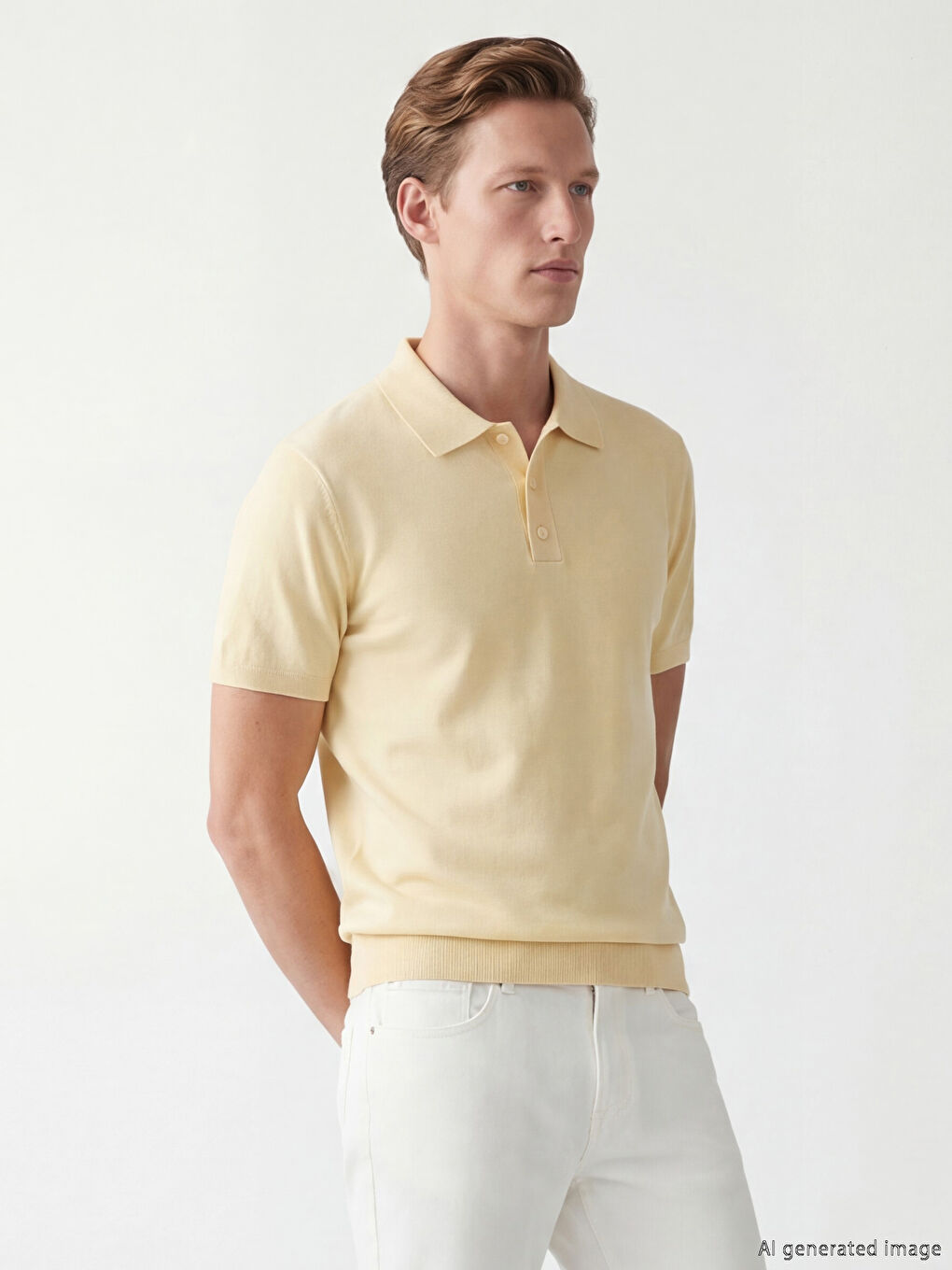 Sarı Polo Yaka Erkek Triko Kazak