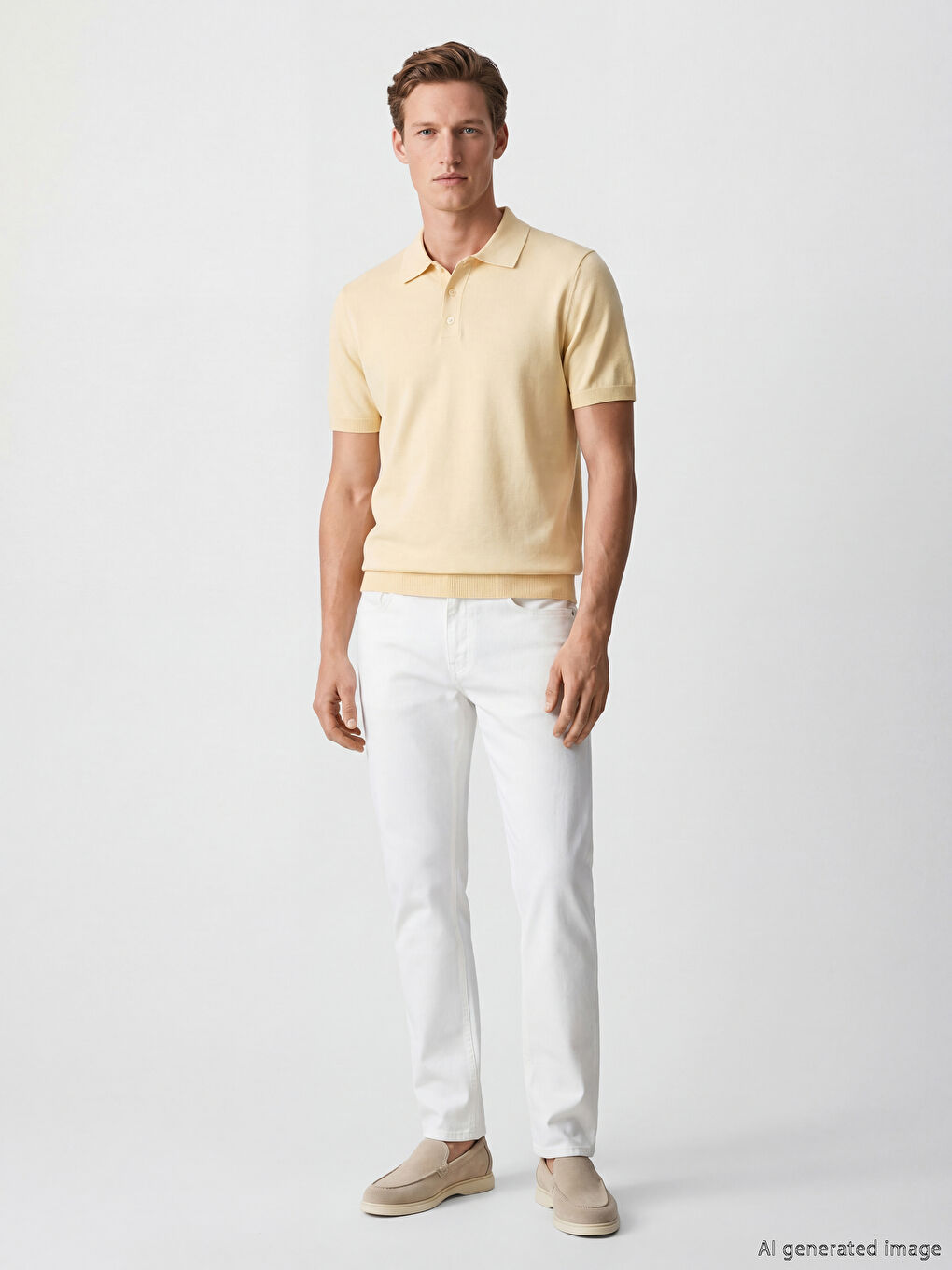 Sarı Polo Yaka Erkek Triko Kazak-1