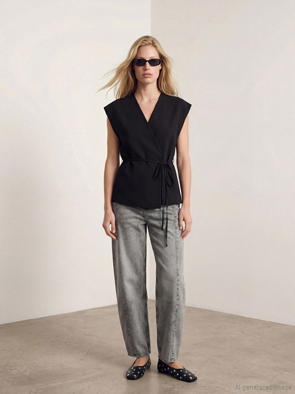 Siyah Kruvaze Yaka Kadın Klasik Yelek-1