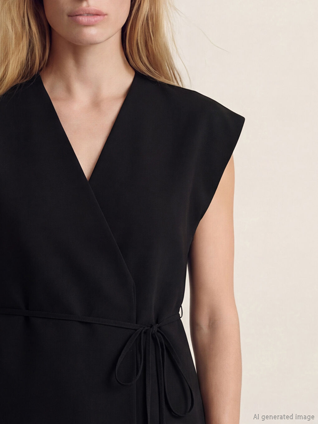 Siyah Kruvaze Yaka Kadın Klasik Yelek-2