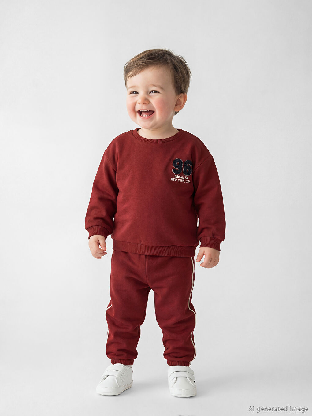 Bordo Brooklyn Baskılı Erkek Bebek Sweatshirt ve Eşofman Altı
