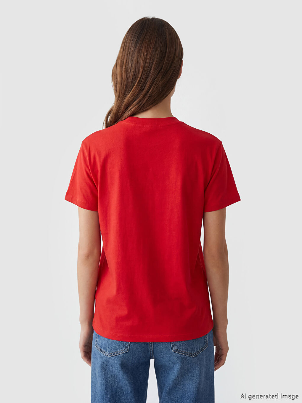 Kırmızı Bisiklet Yaka Minnie Mouse Baskılı Kadın Tişört	-3