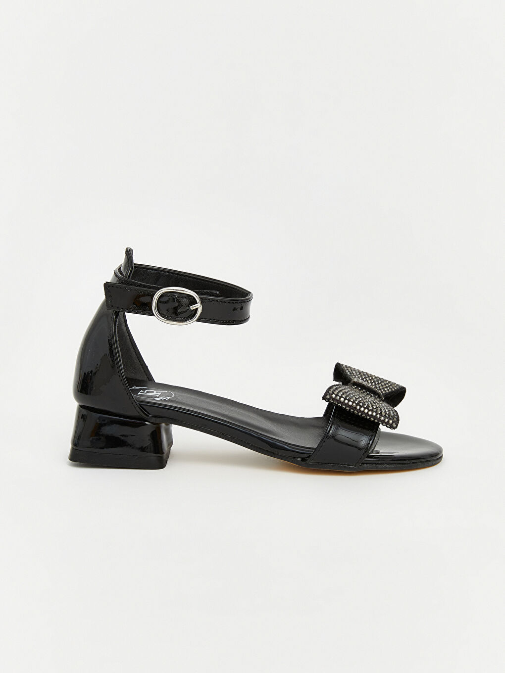 Siyah Deri Görünümlü Kız Çocuk Sandalet-1