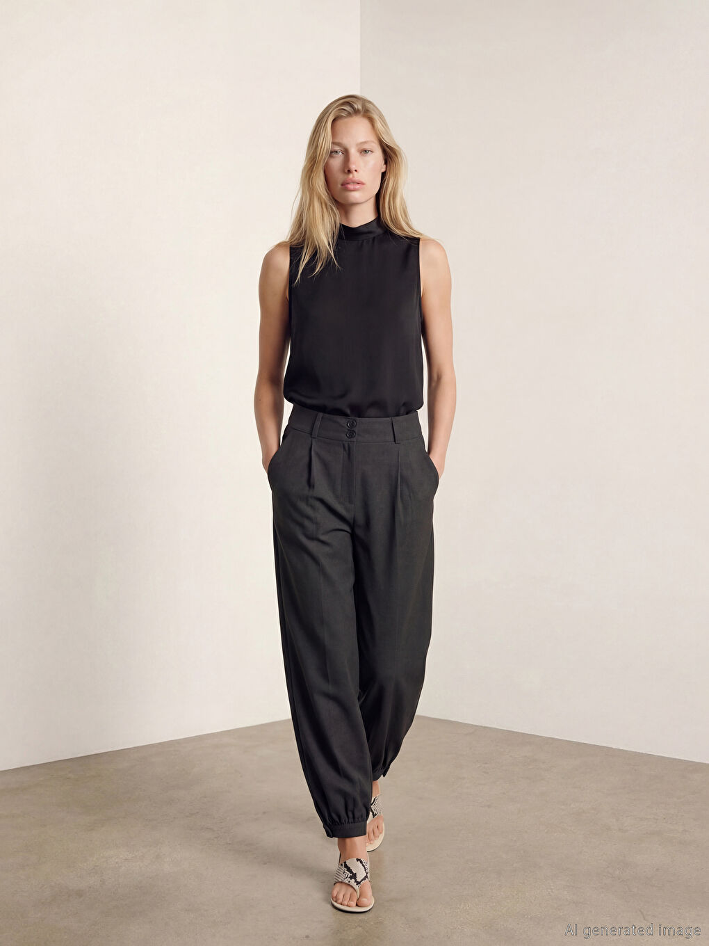 Antrasit Yüksek Bel Kadın Pileli Jogger Pantolon