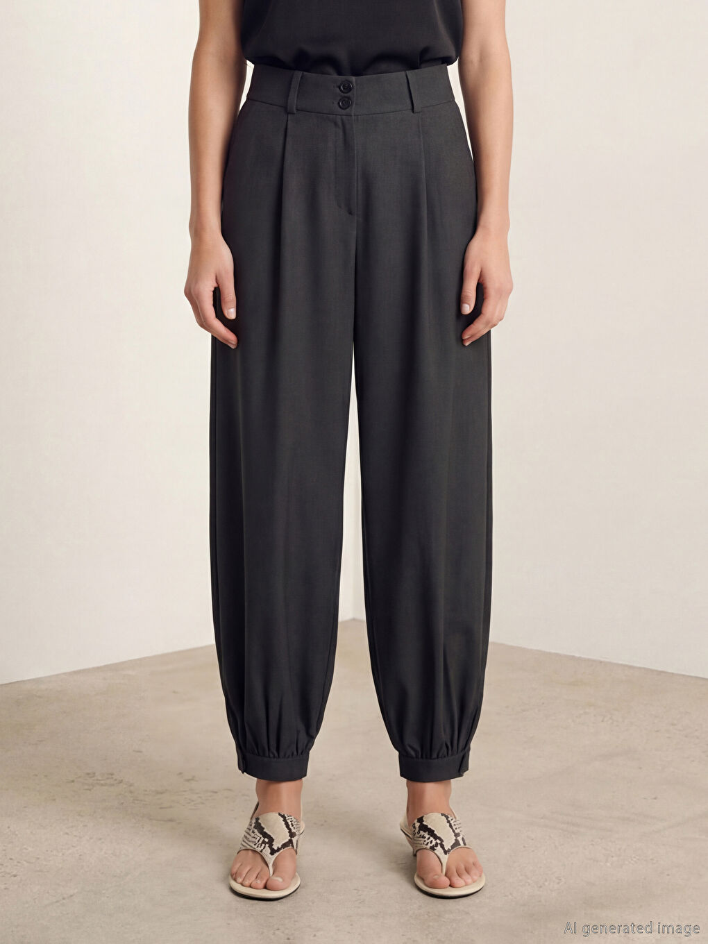 Antrasit Yüksek Bel Kadın Pileli Jogger Pantolon-1