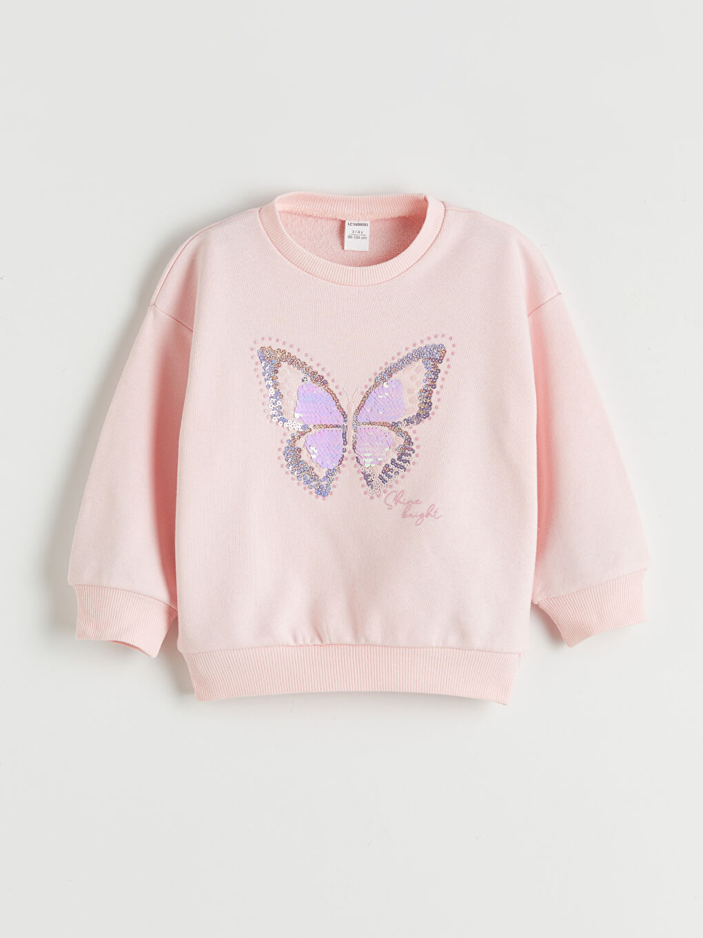 Pembe Bisiklet Yaka Pul İşlemeli Kız Çocuk Sweatshirt