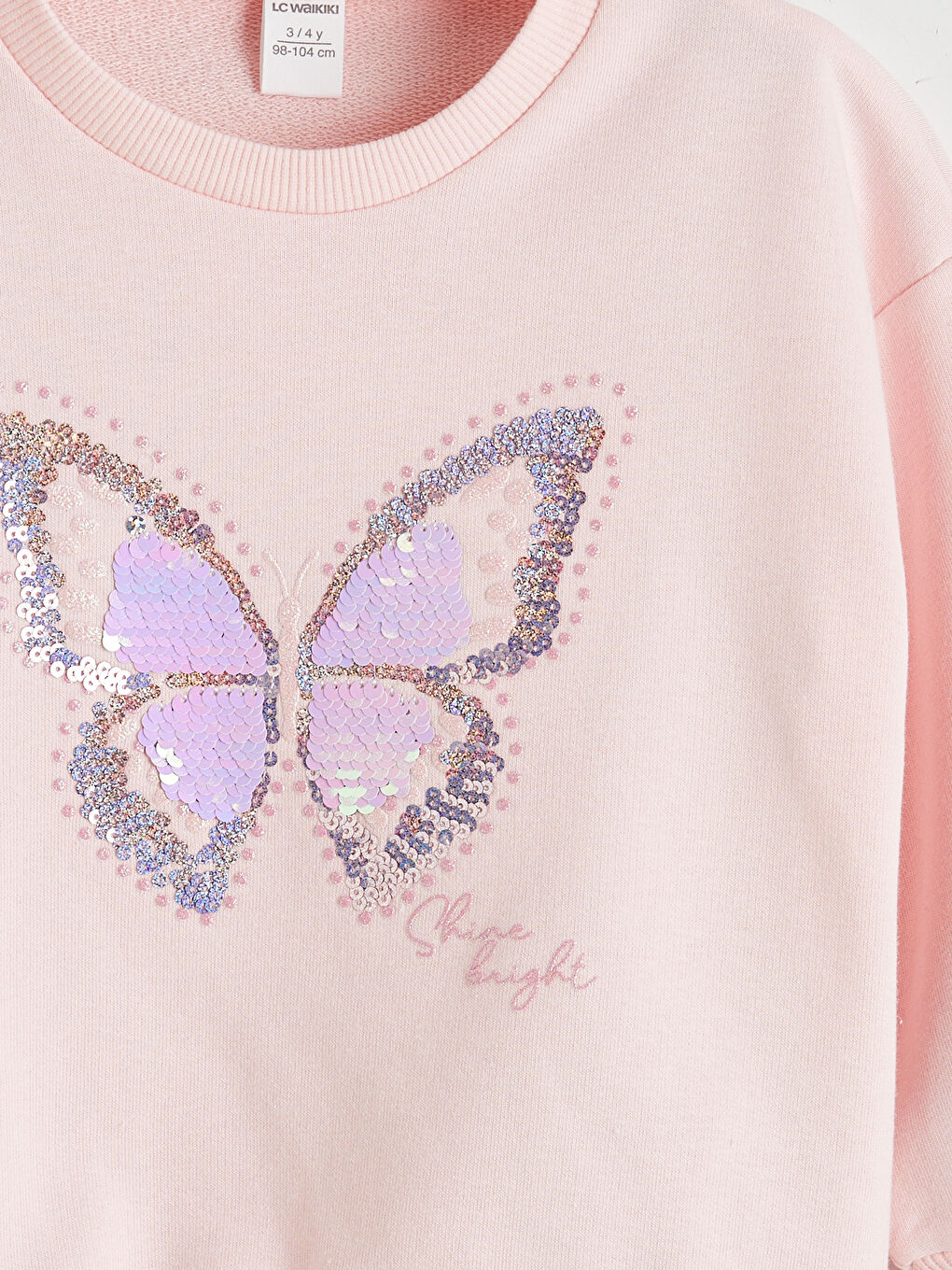 Pembe Bisiklet Yaka Pul İşlemeli Kız Çocuk Sweatshirt-2