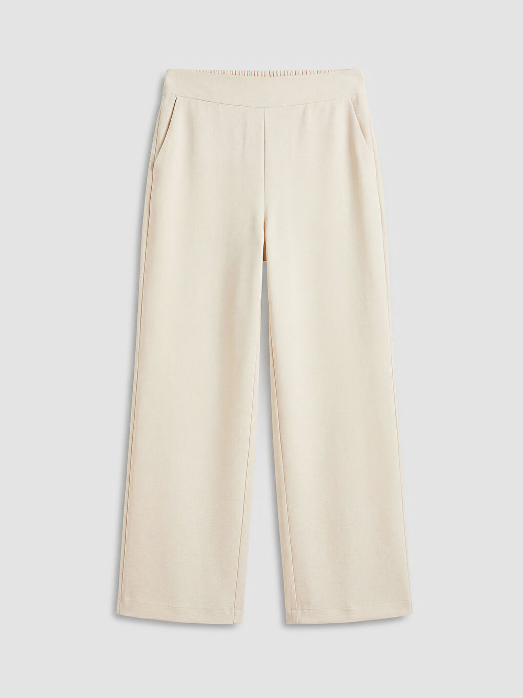 Bej Beli Lastikli Geniş Paça Kadın Pantolon