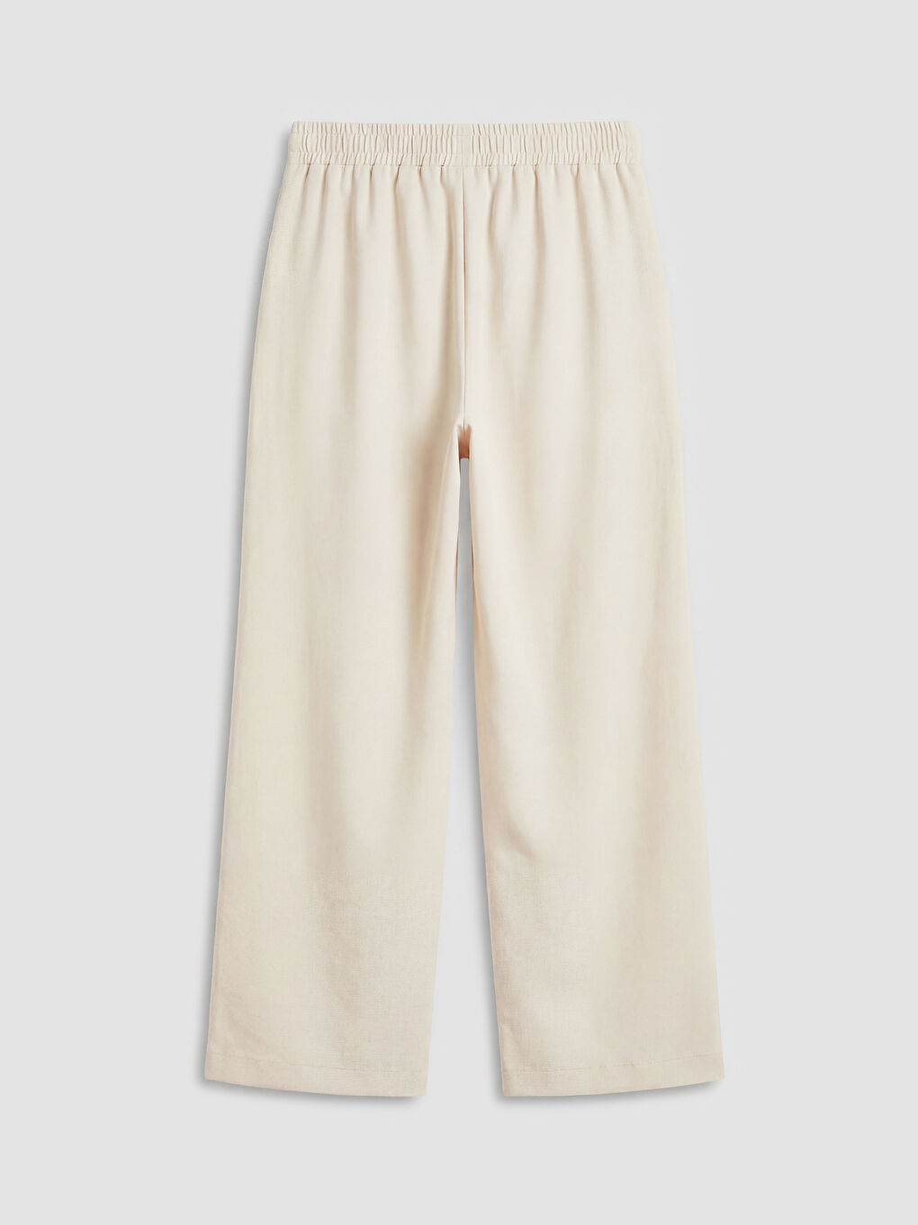 Bej Beli Lastikli Geniş Paça Kadın Pantolon-1