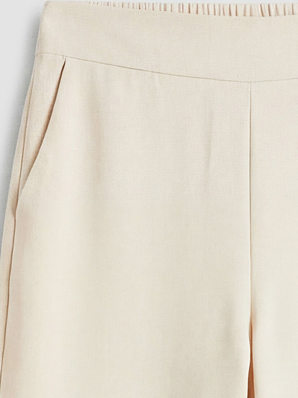 Bej Beli Lastikli Geniş Paça Kadın Pantolon-2