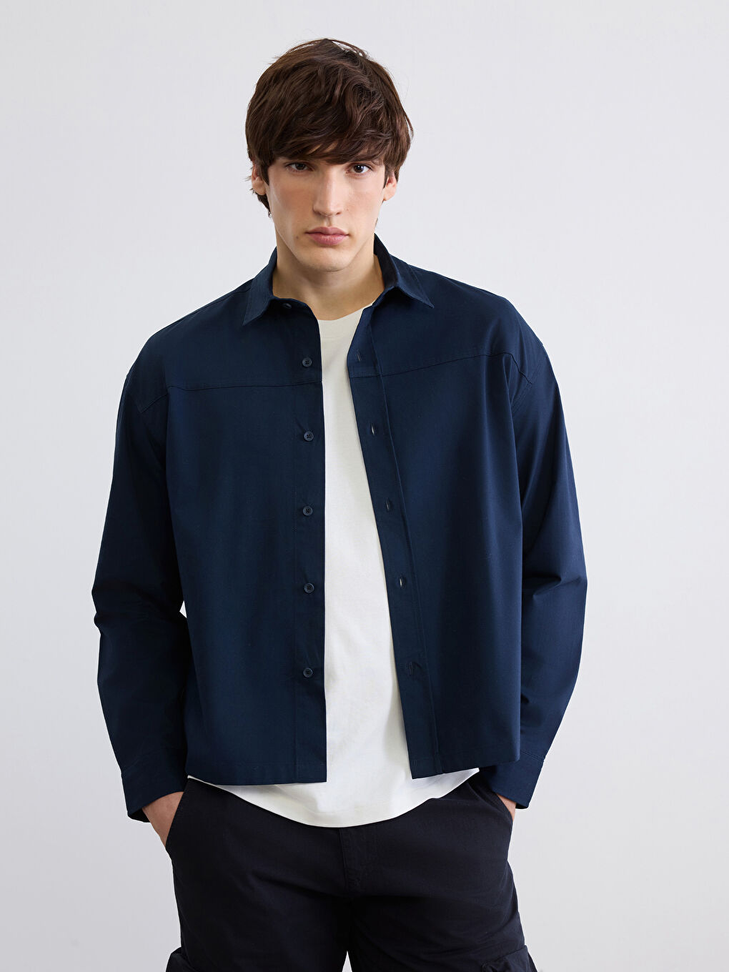 Lacivert Rahat Kalıp Poplin Erkek Gömlek