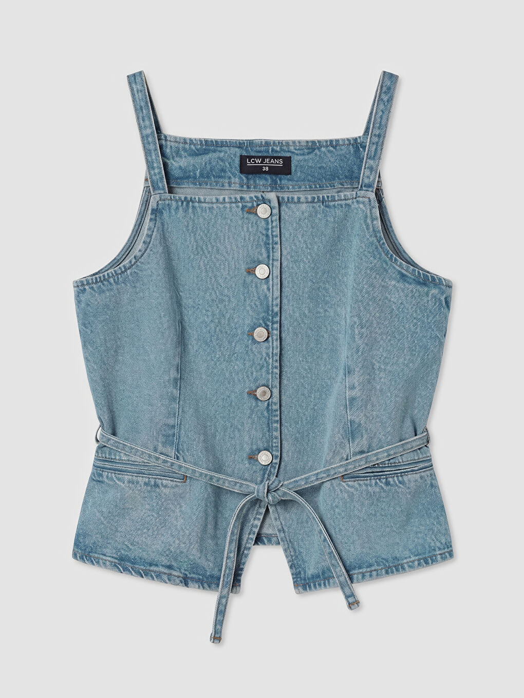 İndigo Kare Yaka Kadın Jean Yelek-4