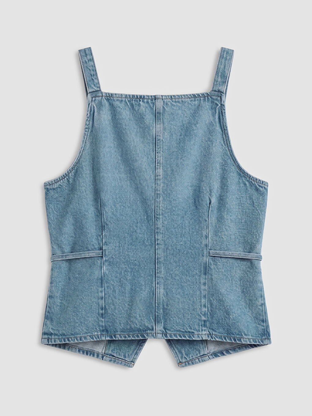 İndigo Kare Yaka Kadın Jean Yelek-5