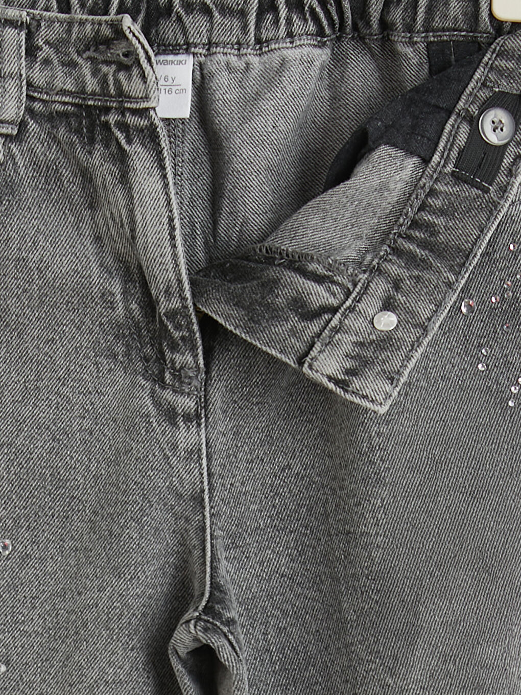 Gri Taş İşlemeli Kız Çocuk Jean Pantolon-1