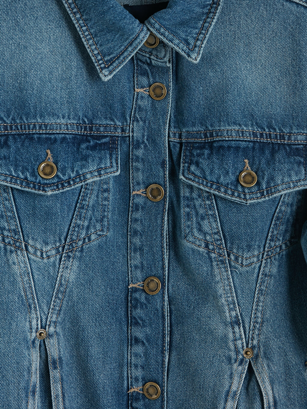 İndigo Gömlek Yaka Kadın Jean Ceket-2