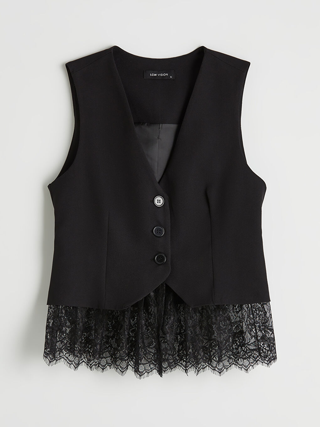 Siyah V Yaka Dantel Detaylı Kadın Klasik Yelek-4