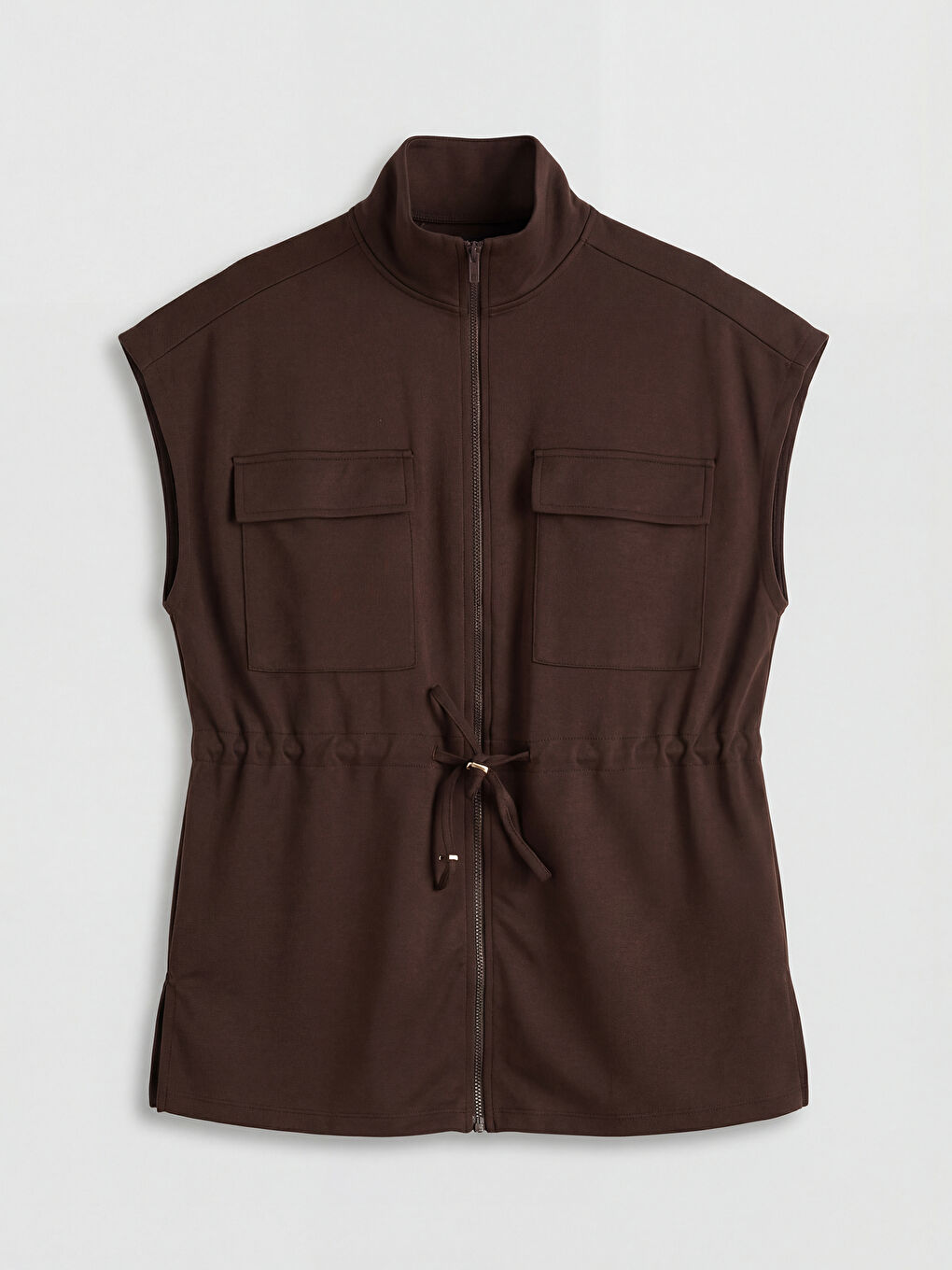 Kahverengi Dik Yaka Oversize Kadın Yelek