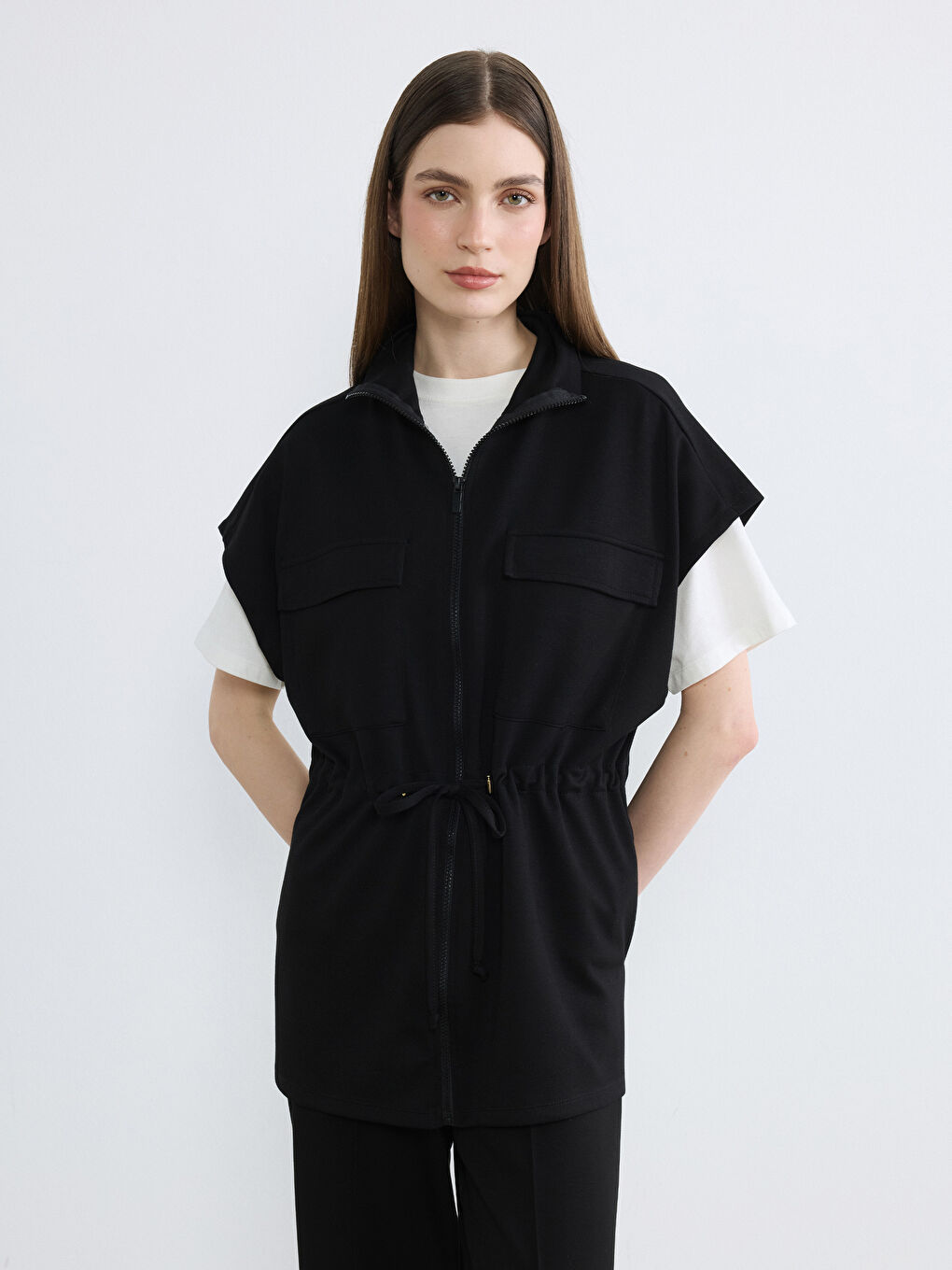 Mock Neck Oversize Women's Waistcoat