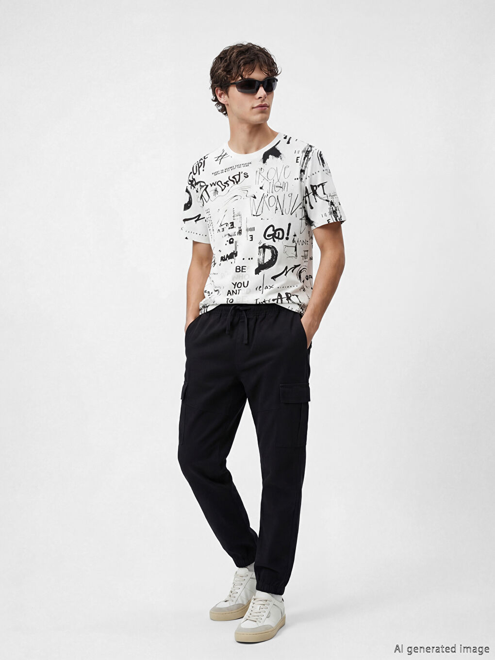 Siyah Standart Kalıp Kargo Jogger Erkek Pantolon