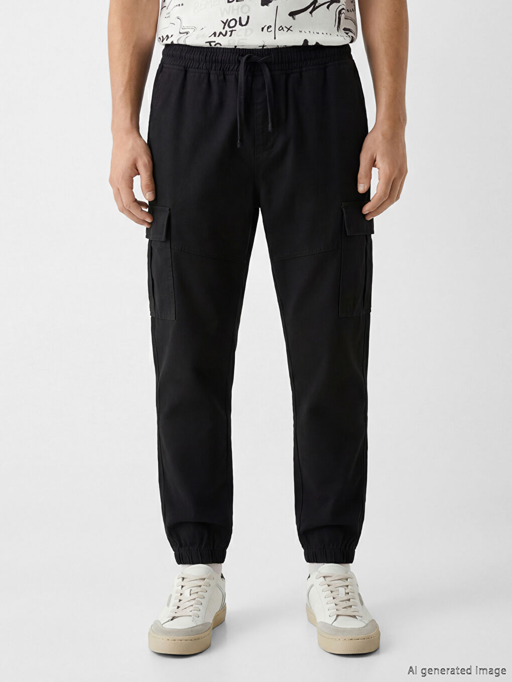 Siyah Standart Kalıp Kargo Jogger Erkek Pantolon-2
