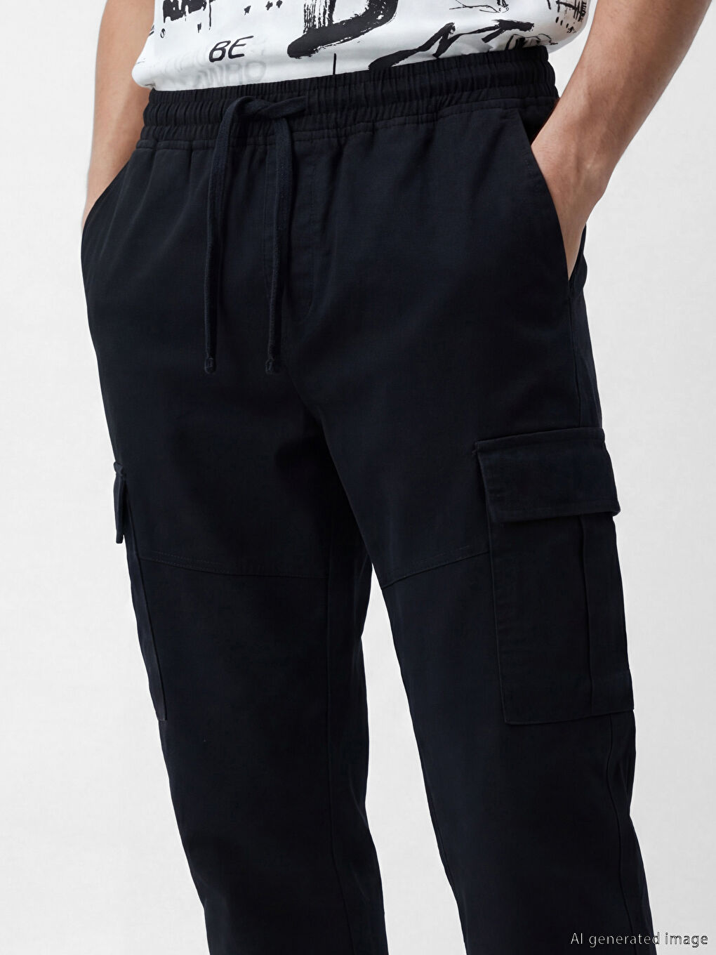 Siyah Standart Kalıp Kargo Jogger Erkek Pantolon-3