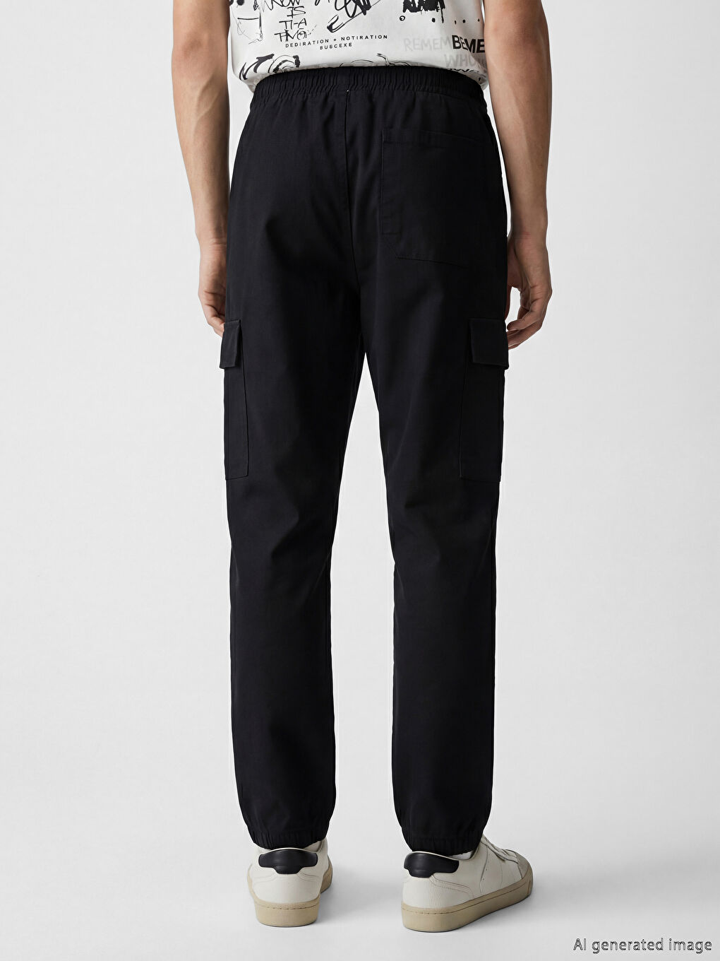 Siyah Standart Kalıp Kargo Jogger Erkek Pantolon-4