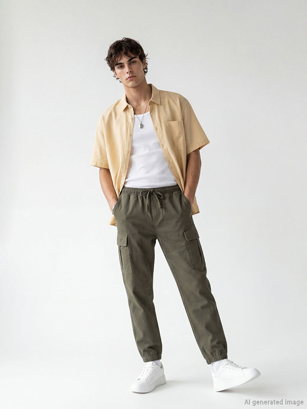 Haki Standart Kalıp Erkek Kargo Cepli Jogger Pantolon