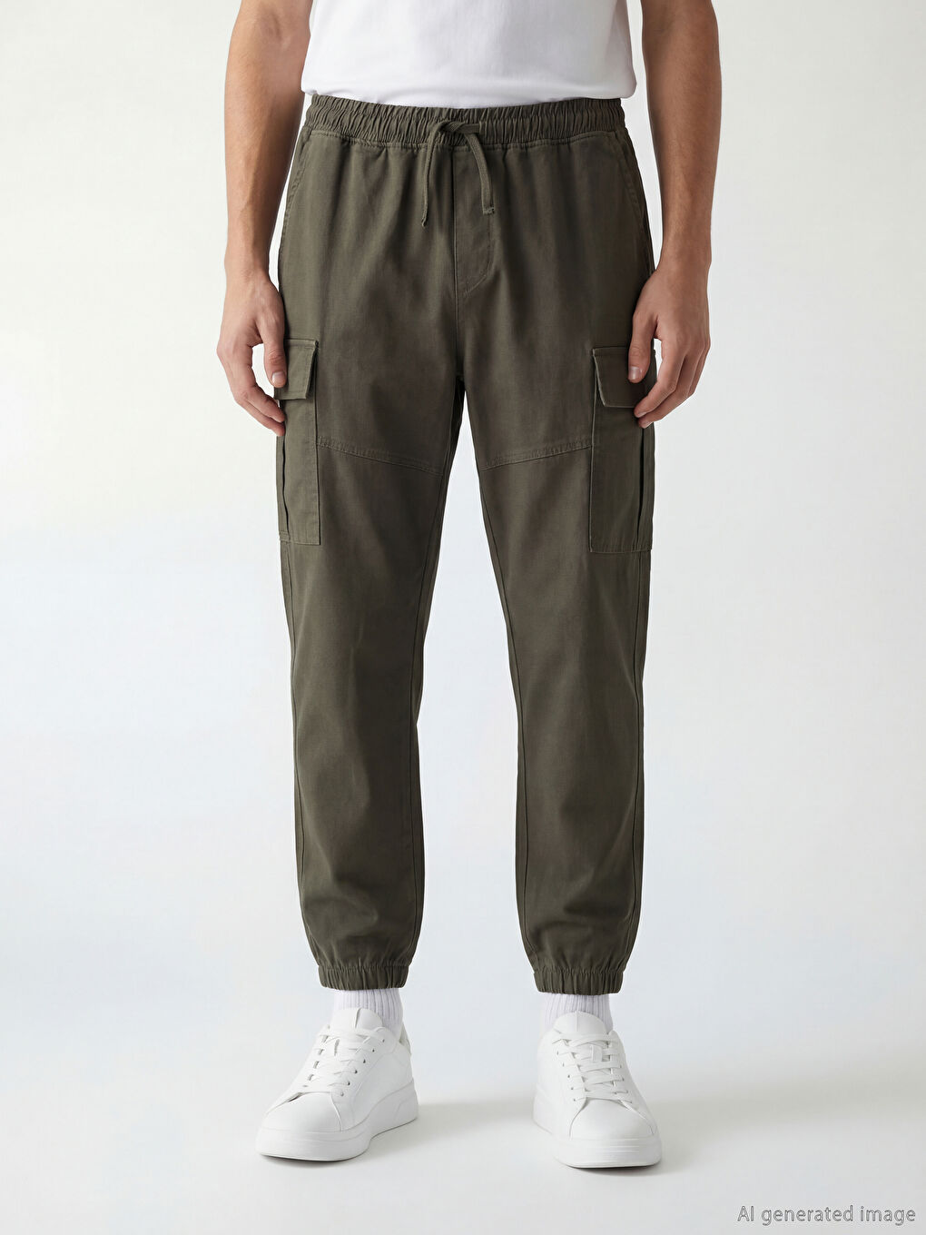 Haki Standart Kalıp Erkek Kargo Cepli Jogger Pantolon-1