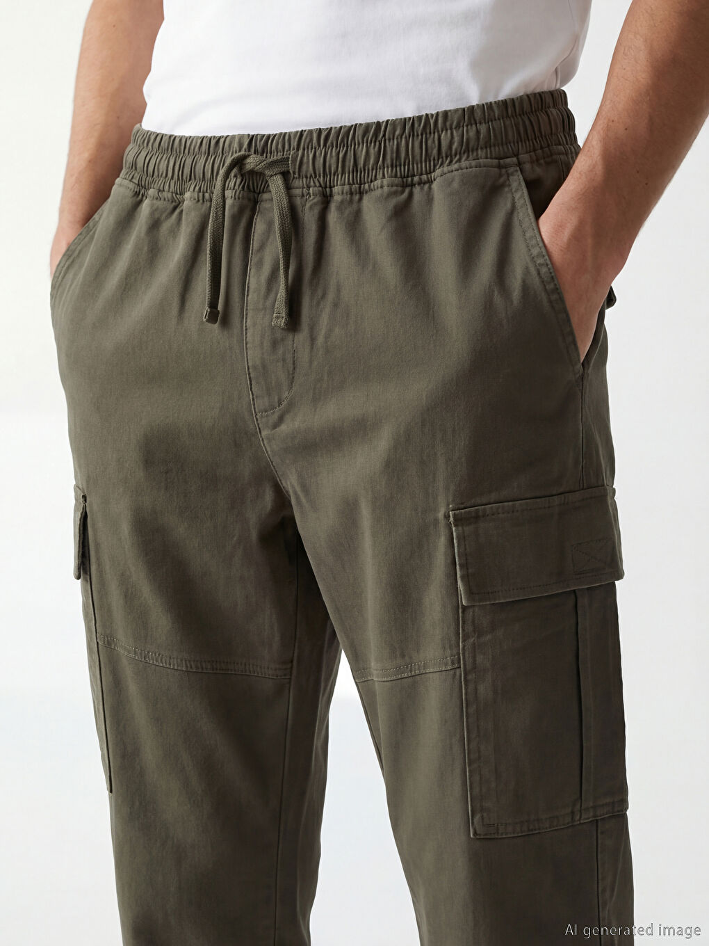 Haki Standart Kalıp Erkek Kargo Cepli Jogger Pantolon-2