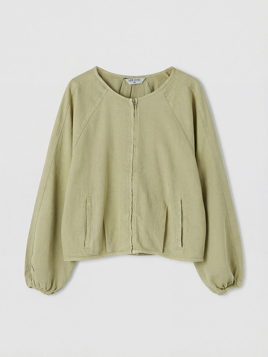 Bej Bisiklet Yaka Crop Kadın Jean Ceket