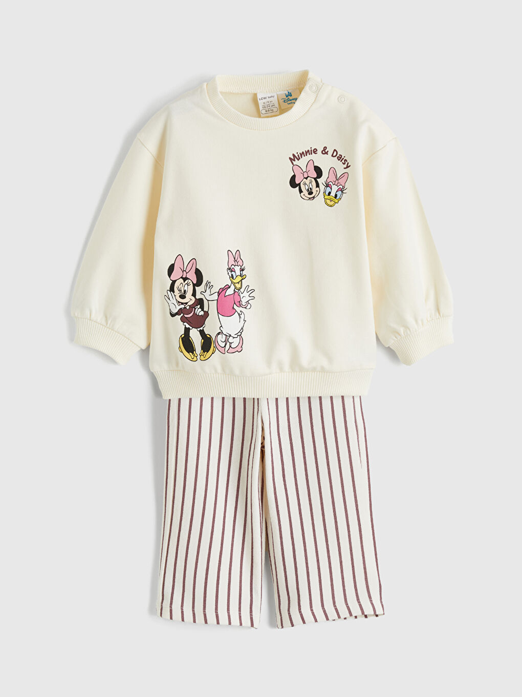 Ekru Minnie Mouse Baskılı Kız Bebek Sweatshirt ve Pantolon
