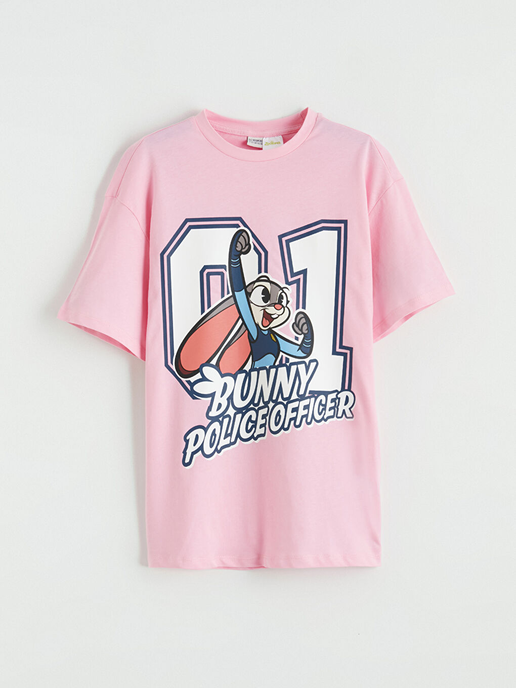 Pembe Bisiklet Yaka Zootopia Baskılı Kız Çocuk Tişört