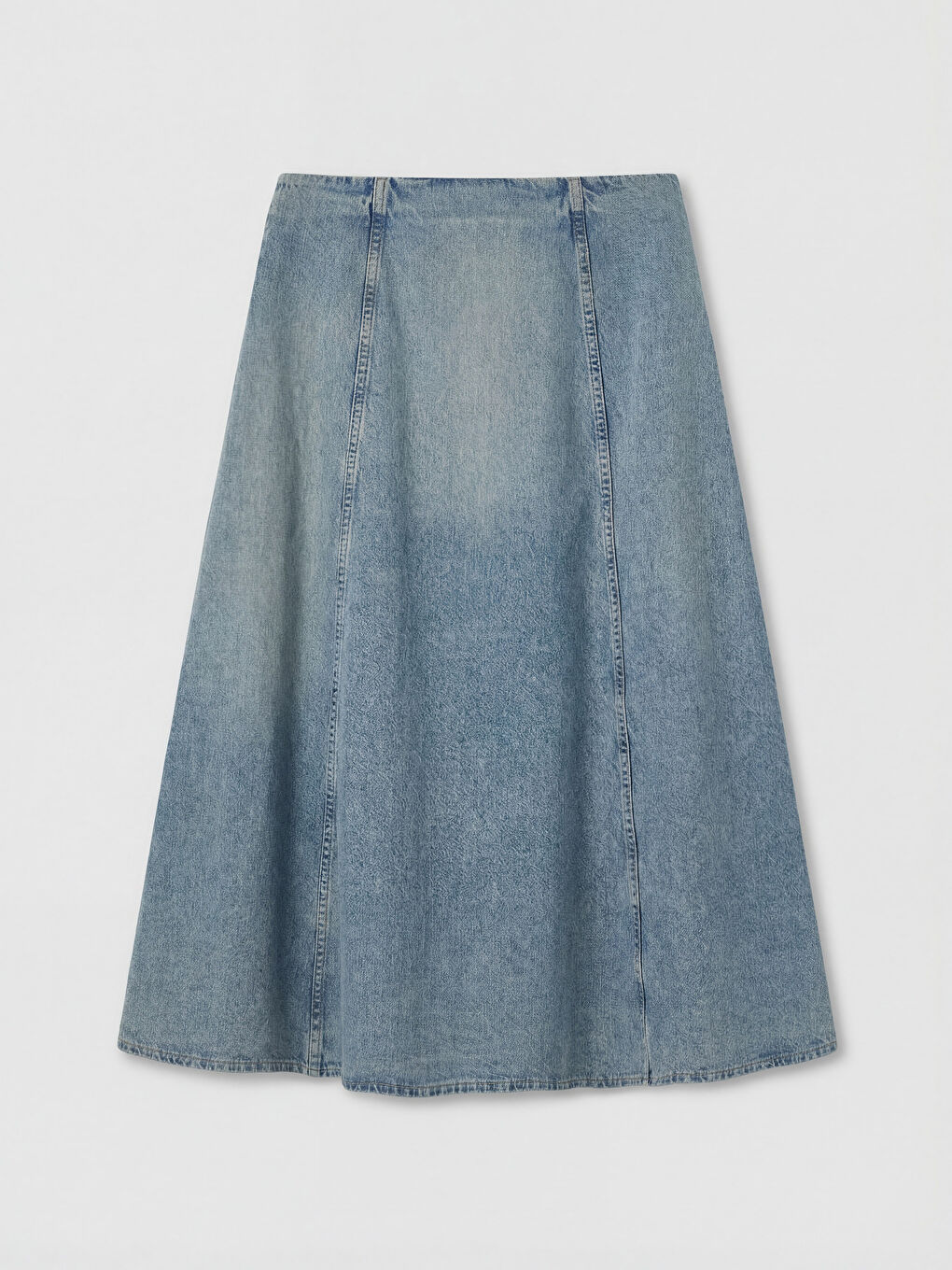 İndigo Yüksek Bel A Kesim Jean Etek-1