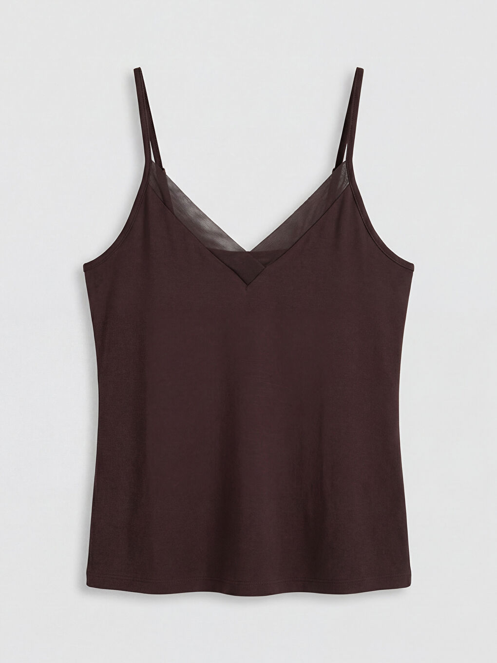 Kahverengi V Yaka Tül Detaylı Kadın Şortlu Pijama Takımı-1