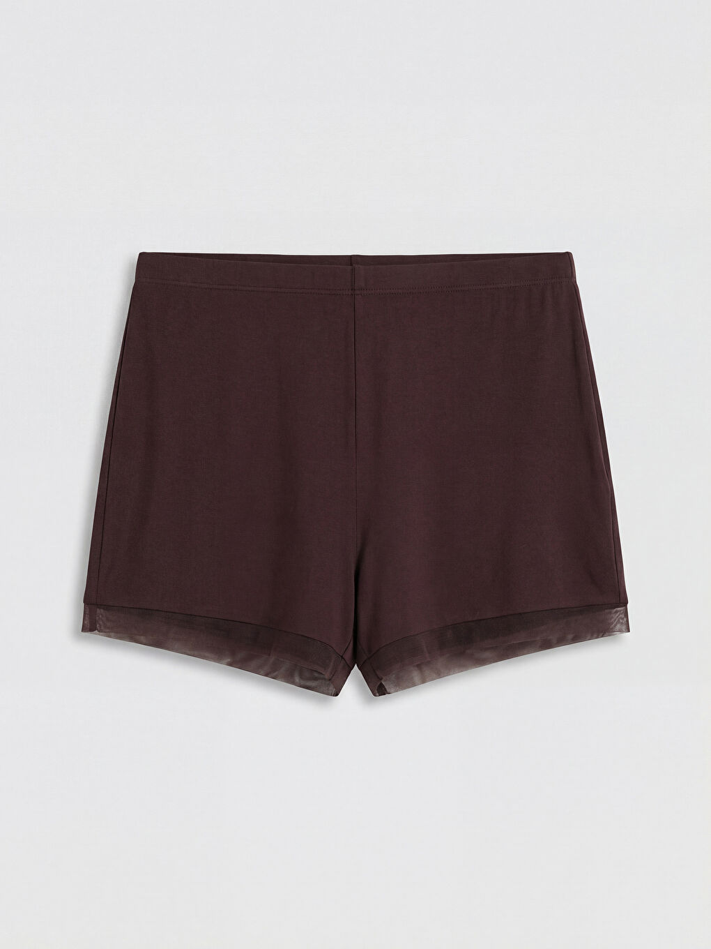 Kahverengi V Yaka Tül Detaylı Kadın Şortlu Pijama Takımı-3