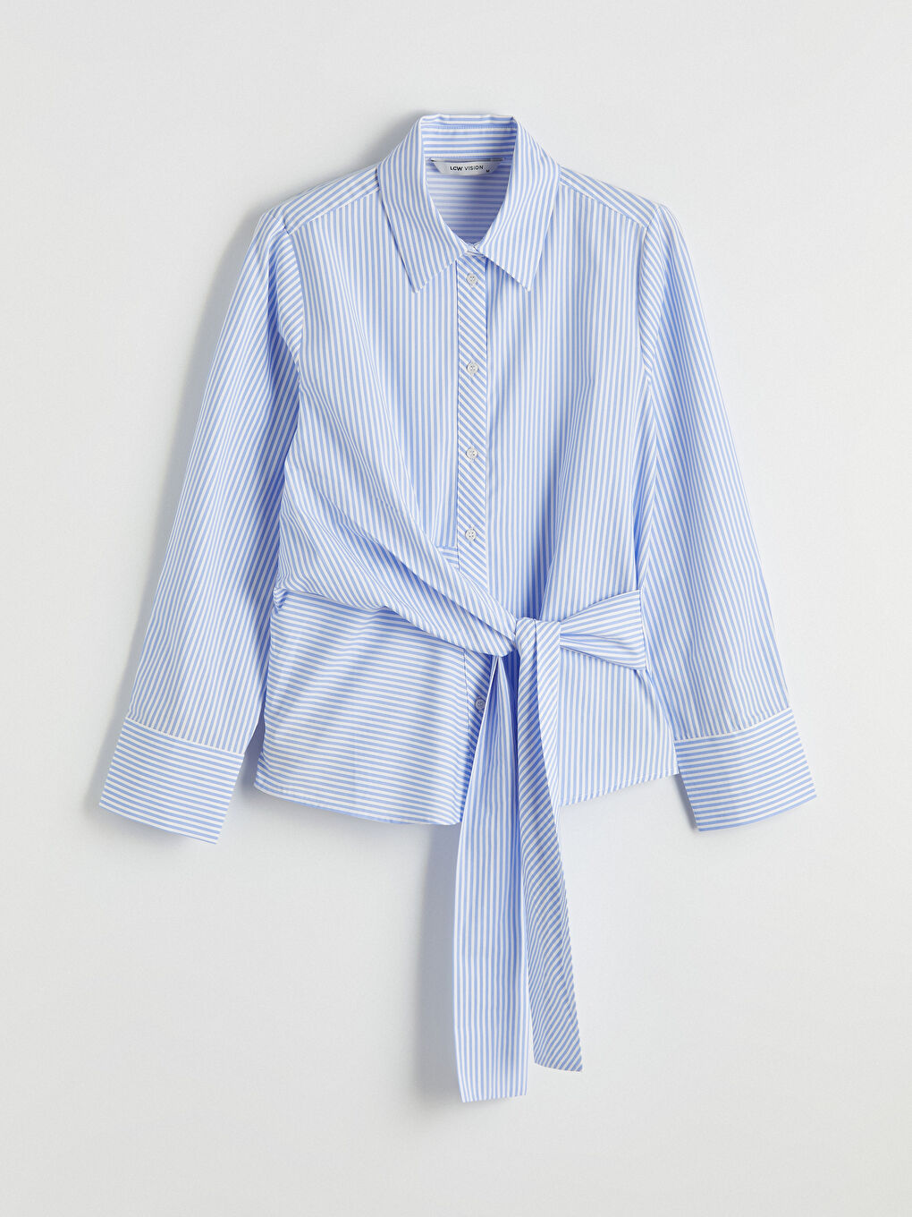 Mavi Çizgili Bağlamalı Kadın Gömlek-4