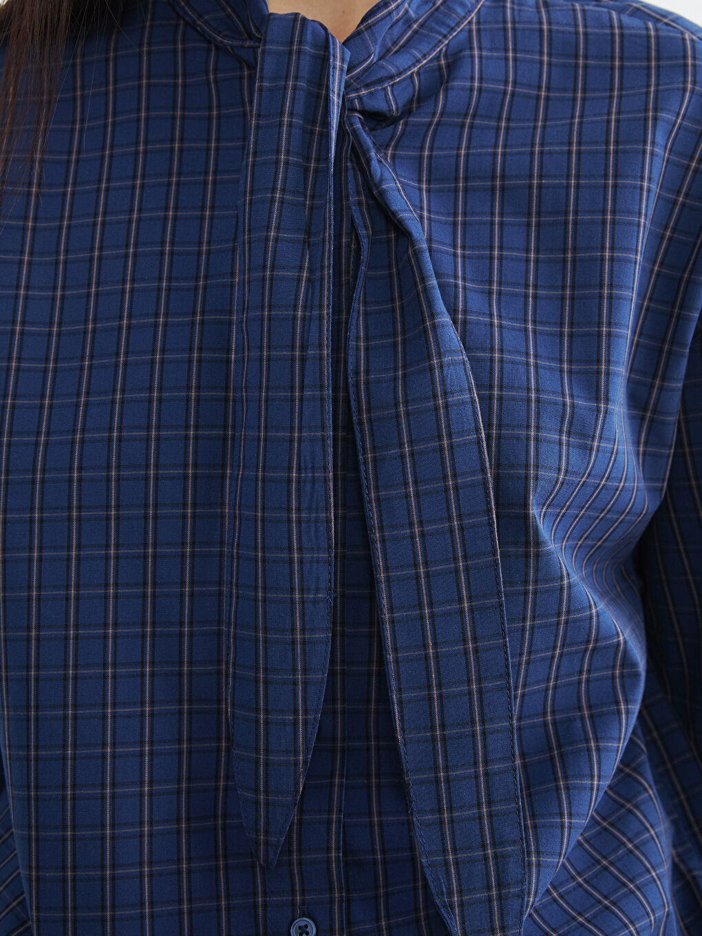 Риза с вратовръзка на врата на каре, oversize, за жени-2