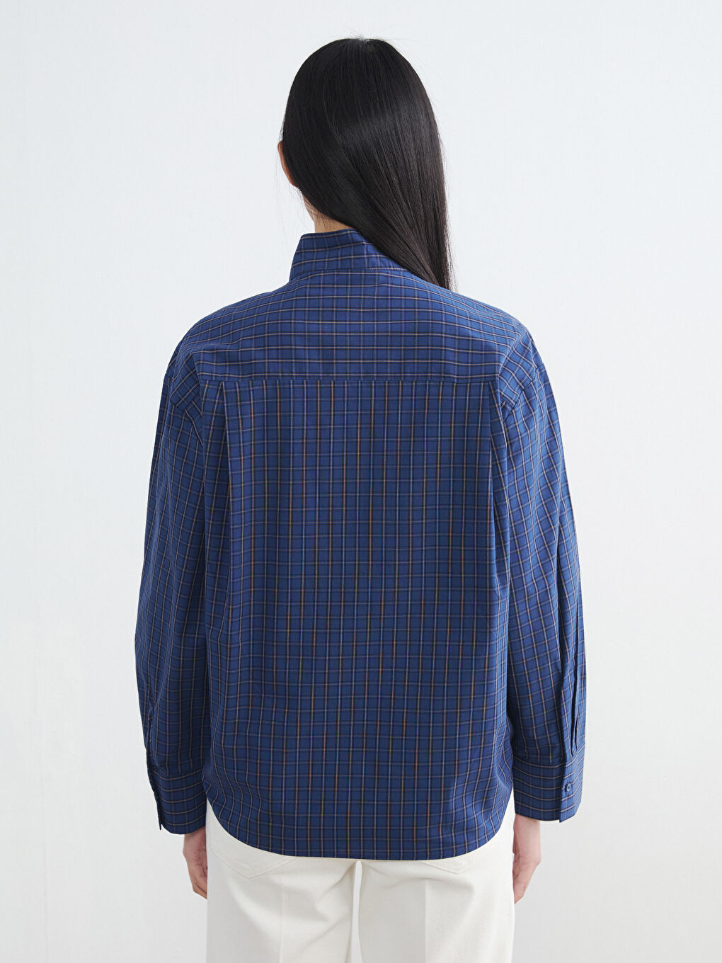 Риза с вратовръзка на врата на каре, oversize, за жени-3