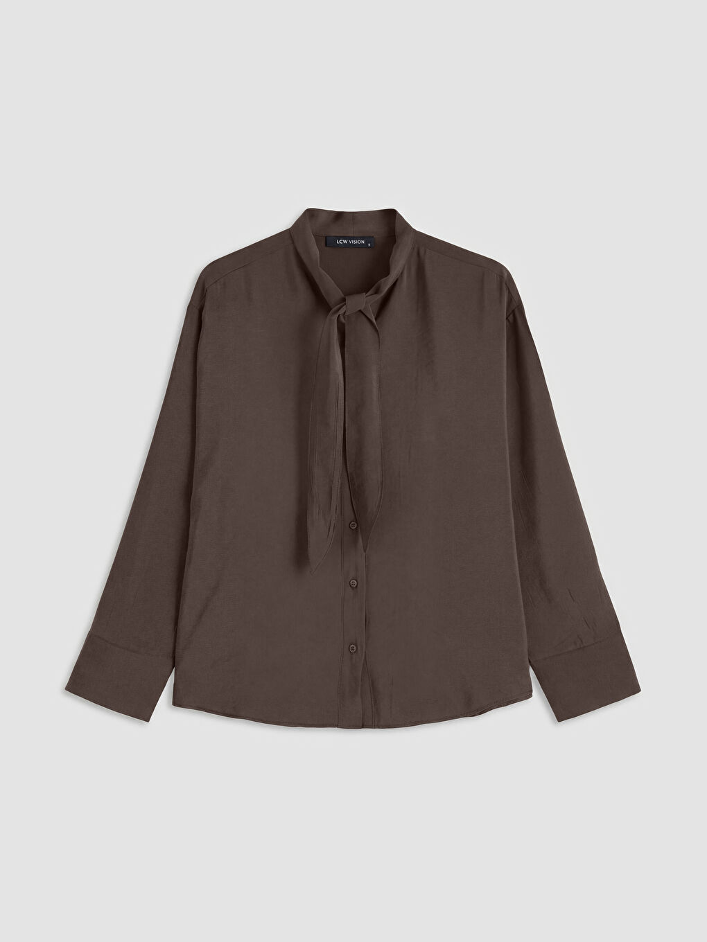 Kahverengi Fular Yaka Kadın Gömlek