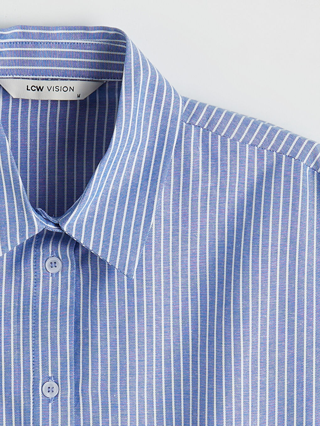 Mavi Çizgili Oversize Oxford Kadın Gömlek-5