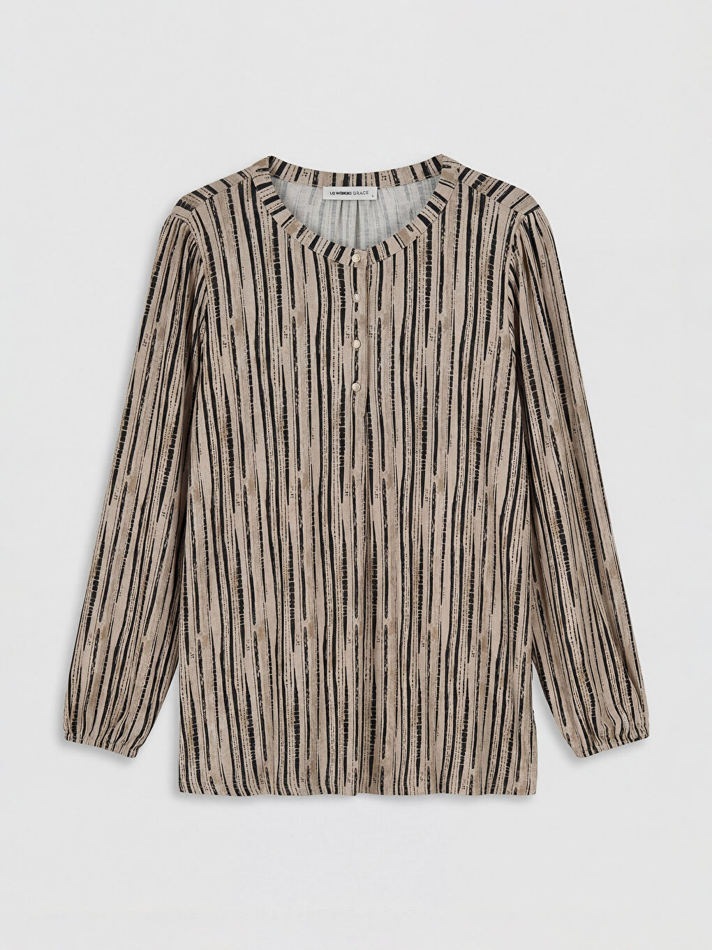 Bej Bisiklet Yaka Desenli Bluz